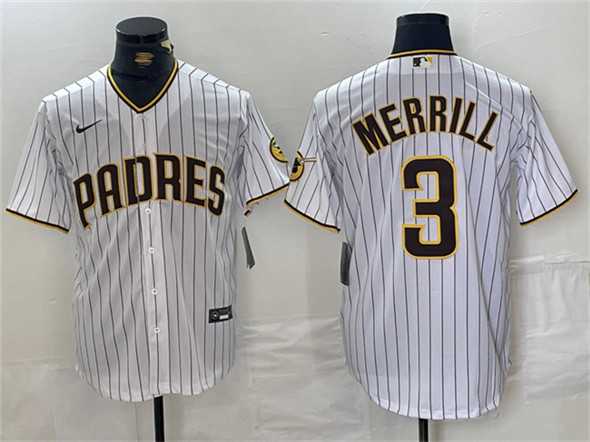Men%27s San Diego Padres #3 Jackson Merrill White Cool Base Stitched Baseball Jersey